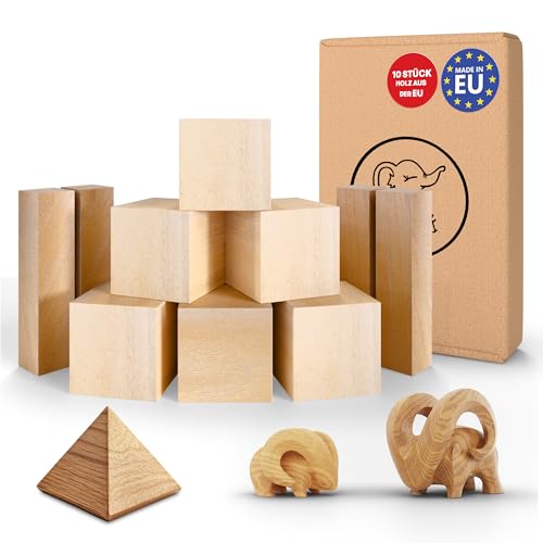 Eli® Schnitzholz Linde - mittleres Set Holzblock - welches Lindenholz zum Schnitzen oder drechseln - Schnitzvorlage - Schnitzset Holz Rohlinge - Kantholz - Holz für Erwachsene und Kinder - Bastelset von Eli