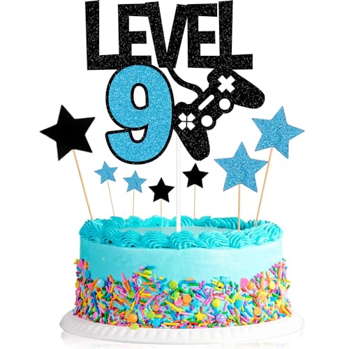 Elicola Kuchendekoration zum 9. Geburtstag, Level Up 9 Kuchendekorationen, Happy 9th Birthday für Jungen, Geburtstagsspiel, Partyzubehör von Elicola