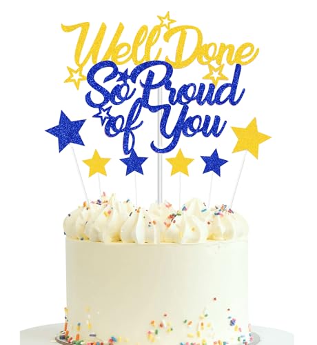Elicola Tortenaufsatz mit Aufschrift "So Proud of You Well Done", glitzernde Dekoration, Ruhestand, Glückwünsche, Abschlussfeier, Party-Dekoration, Blau / Gold Elicola Tortenaufsatz mit Aufschrift "So Proud of You Well Done", glitzernde Dekoration, Ruhestand, Glückwünsche, Abschlussfeier, Party-Dekoration, Blau / Gold von Elicola