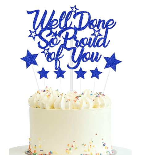 Elicola Tortenaufsatz mit Aufschrift "So Proud of You Well Done", glitzernde Dekoration, Ruhestand, Glückwünsche, Abschlussfeier, Party-Dekoration, Blau Elicola Tortenaufsatz mit Aufschrift "So Proud of You Well Done", glitzernde Dekoration, Ruhestand, Glückwünsche, Abschlussfeier, Party-Dekoration, Blau von Elicola