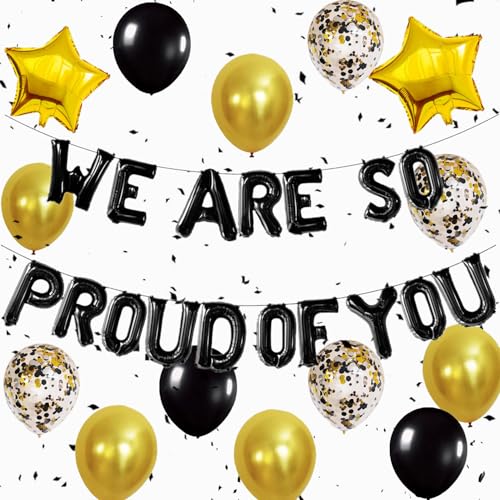Elicola Wimpelkette mit Aufschrift "We Are So Proud Of You", mit 2 Sternballons und 15 Luftballons, 2025, Congrats Grad, Ruhestand, Well Done, Party-Dekorationen, Zubehör, Schwarz Elicola Wimpelkette mit Aufschrift "We Are So Proud Of You", mit 2 Sternballons und 15 Luftballons, 2025, Congrats Grad, Ruhestand, Well Done, Party-Dekorationen, Zubehör, Schwarz von Elicola