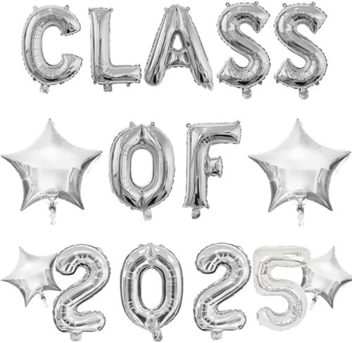 Luftballon Klasse 2024 mit Silber Stern, hängende Folie Silber Luftballons Brief für High School College Abschluss Party Dekorationen Silber von Elicola