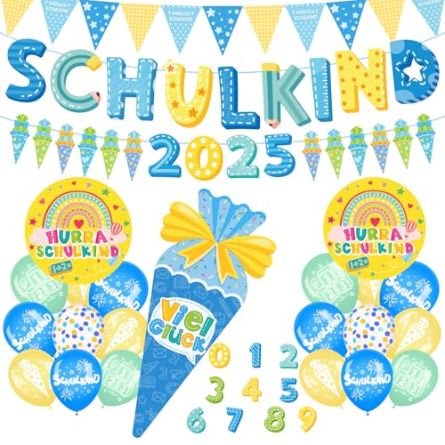 Elidepe Einschulung Junge, Einschulung Deko, Schulkind 2025 Junge Deko, Schulkind Schulanfang Deko, SCHULKIND & Zuckertüten Folienballon + Papierwimpel + Girlande + Zuckertüte ABC 123 Luftballons Elidepe Einschulung Junge, Einschulung Deko, Schulkind 2025 Junge Deko, Schulkind Schulanfang Deko, SCHULKIND & Zuckertüten Folienballon + Papierwimpel + Girlande + Zuckertüte ABC 123 Luftballons von Elidepe