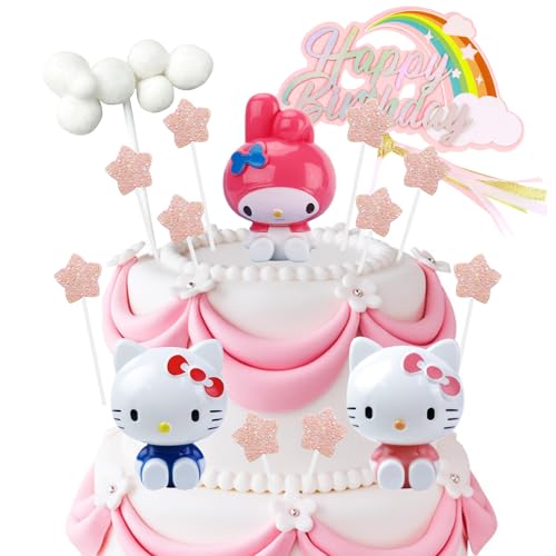 15pcs Kitty Cake Topper, Kitty Cake Decorations, 3 Figures Set 10 Glitter Five-Pointed Star Happy Birthday Topper Cloud Decoration for Kids Birthday Party Baby Shower 15pcs Kitty Cake Topper, Kitty Cake Decorations, 3 Figures Set 10 Glitter Five-Pointed Star Happy Birthday Topper Cloud Decoration for Kids Birthday Party Baby Shower von Elie&Eason
