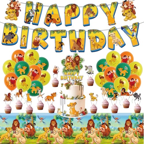König der Löwen Geburtstagsdekorationen, König der Löwen Partydekorationen, Big Cake Topper mit 12 Samll Cupcake Toppers 18 Luftballons Banner Tischdecke Geburtstag Party Supplies Set für Babyparty König der Löwen Geburtstagsdekorationen, König der Löwen Partydekorationen, Big Cake Topper mit 12 Samll Cupcake Toppers 18 Luftballons Banner Tischdecke Geburtstag Party Supplies Set für Babyparty von Elie&Eason