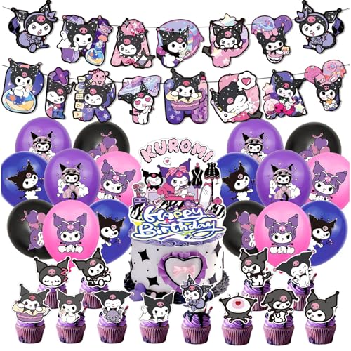 Kuromi Geburtstag Deko, Kuromi Cake Toppers mit 12 Cupcake Toppers 16 Luftballons Happy Birthday Banner Party Dekorationen für Jungen Mädchen Fans Kuromi Geburtstag Deko, Kuromi Cake Toppers mit 12 Cupcake Toppers 16 Luftballons Happy Birthday Banner Party Dekorationen für Jungen Mädchen Fans von Elie&Eason