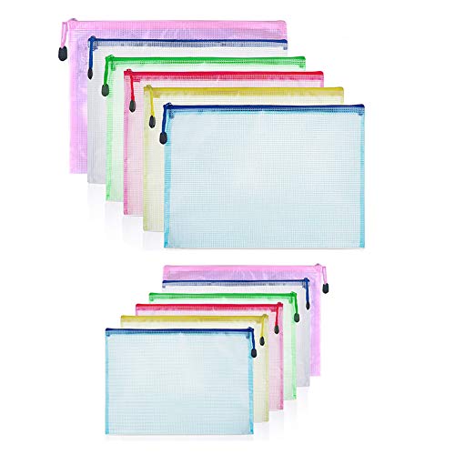 Beutel Mit Reißverschluss, Reißverschlusstasche, Dokumententasche, 12 Stück A4 Sammelmappe A5 Kunststoff Set Wasserdicht Mesh Bags Dokumententasche Zip Mit Reissverschluss für Büros Schulreise Zubehör von Elion