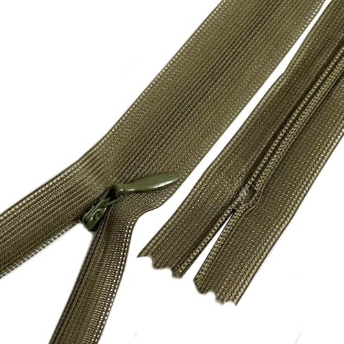 EliteKoopers 20 cm verdeckter, unsichtbarer Reißverschluss, Nylon, geschlossenes Ende, Reißverschluss zum Nähen von Kleidern, Röcken, Oberteilen und Bastelarbeiten (Khaki-Grün) von EliteKoopers