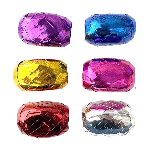EliteKoopers 6 x mehrfarbige Ringelbänder für Luftballons, Geschenkverpackungen, Bastelarbeiten, Dekoration, Handwerk und Verpackungen (einfarbiges Metallic), 5 mm x 10 m von EliteKoopers