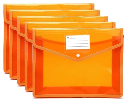 EliteKoopers Dokumententasche aus Kunststoff, für Schule, Uni, Büro, Zuhause, große Kapazität, geeignet für A4-Größe, Orange, 5 Stück EliteKoopers Dokumententasche aus Kunststoff, für Schule, Uni, Büro, Zuhause, große Kapazität, geeignet für A4-Größe, Orange, 5 Stück von EliteKoopers