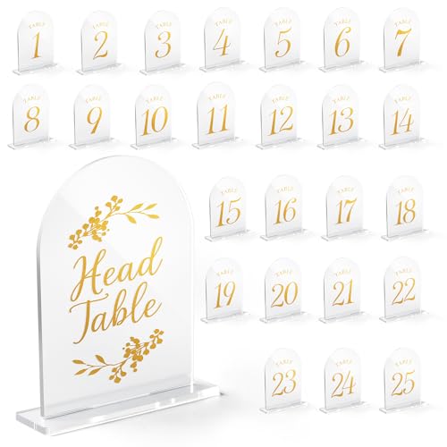 Hochzeitstischnummern 1–25, elegante Acryl-Tischnummernschilder für Empfang, goldene Tischnummernständer für Jahrestag, Veranstaltung und Party-Dekoration Hochzeitstischnummern 1–25, elegante Acryl-Tischnummernschilder für Empfang, goldene Tischnummernständer für Jahrestag, Veranstaltung und Party-Dekoration von EliteSign