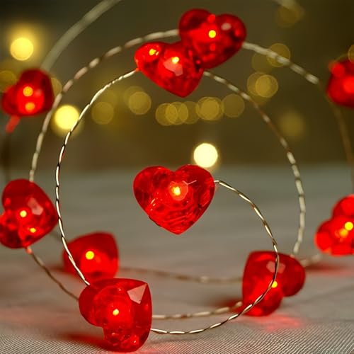 300 cm Rote LED-Lichterkette in Herzform, Herzförmige Lichterkette mit 30 Glühbirnen, Funkelnde Silberdraht Draht Lichterketten, Herzen LED Lichterketten, Red Heart LED Light Chain für Außen Innen 300 cm Rote LED-Lichterkette in Herzform, Herzförmige Lichterkette mit 30 Glühbirnen, Funkelnde Silberdraht Draht Lichterketten, Herzen LED Lichterketten, Red Heart LED Light Chain für Außen Innen von Elitecran