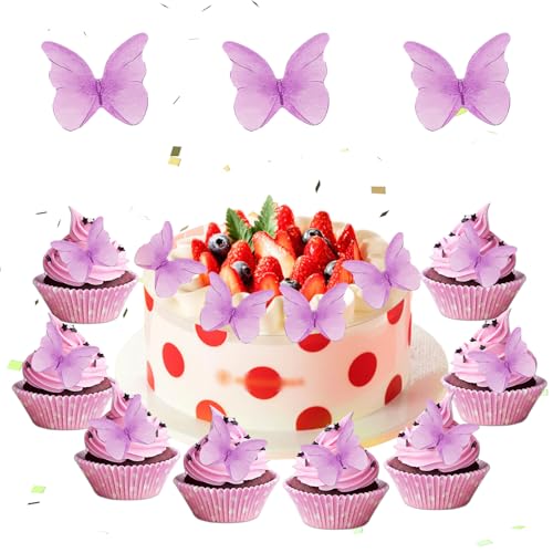 Elitecran 48 Stück Schmetterling Geburtstagstorte Kuchen Topper Dekoration, 3D Butterfly Schmetterlinge Tortendeko Cupcake Dekoration für Hochzeit, Geburtstag, Baby-Dusche, Partybedarf von Elitecran