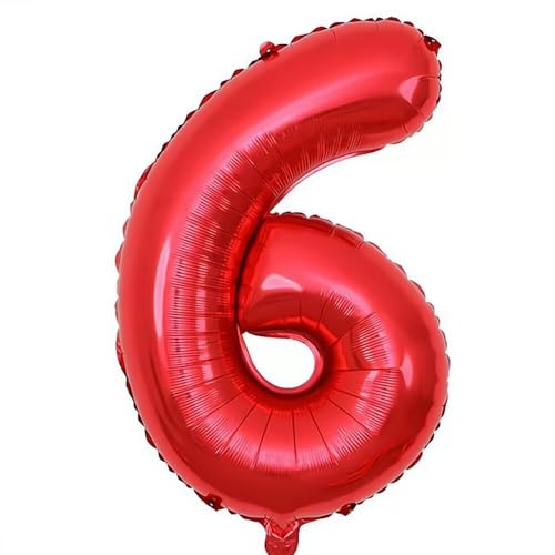 Elizakumi Rot Nummer 6 Luftballon Zahl 6th Ballon Zahl Für Fraue Jungen Männer Mädchen, Geburtstag Helium FolienBallon Zahlenballon 6 Rot / 40 Zoll von Elizakumi