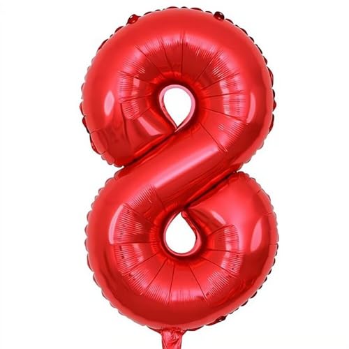 Elizakumi Rot Nummer 8 Luftballon Zahl 8th Ballon Zahl Für Fraue Jungen Männer Mädchen, Geburtstag Helium FolienBallon Zahlenballon 8 Rot / 40 Zoll von Elizakumi