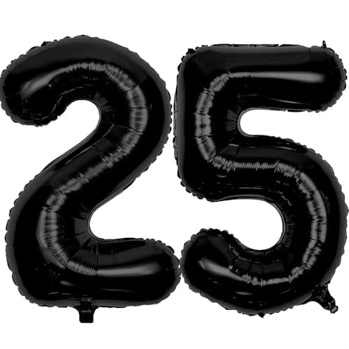 Elizakumi Schwarz Nummer 25 Ballon Luftballon Zahl 25th Ballon Zahl Für Fraue Jungen Männer Mädchen, Geburtstag Helium FolienBallon Zahlenballon 25 Schwarz / 40 Zoll von Elizakumi