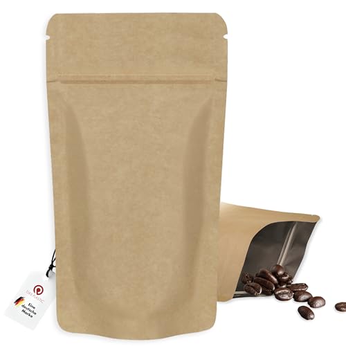 Elke-Plastic Standbodenbeutel Kraftpapier 180x290mm 100 Stk. I für Inhalt 1000ml I Beutel mit Druckverschluss I Aromaschutzverpackung I Standbodenbeutel Verpackung Lebensmittel von Elke-Plastic