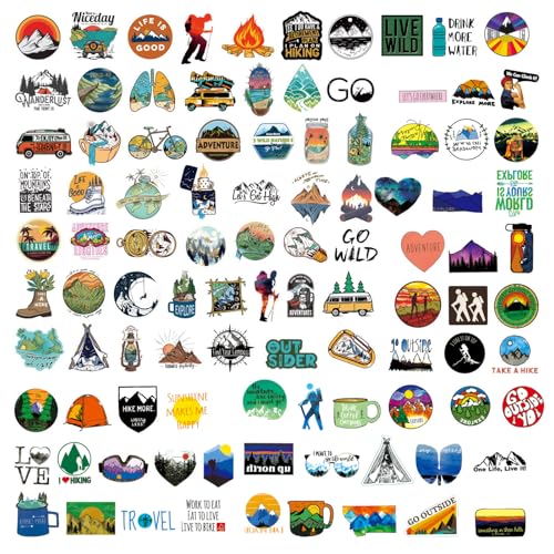 100 Stück Outdoor-Camping-Aufkleber, wasserdichte Aufkleber für Outdoor-Reisen, Camping-Wanderaufkleber, PVC-Reiseetikettenaufkleber, geeignet für Laptops, Gitarren, Skateboards, Fahrräder usw von Elkuaie