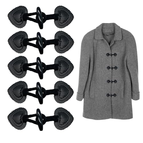 5 Paar Hornlederknöpfe, Harzhornknöpfe, Knopfverschlüsse, Leder-Zweireiherknöpfe, schwarze Hornknöpfe, Mäntel, Oberbekleidung, Kinderkleidungsknöpfe von Elkuaie