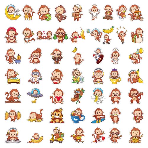 50 Affen-Aufkleber-Set, Cartoon-Tier-Aufkleber, wasserfestes Tier-Aufkleber-Set, Kinder-Aufkleber-Geschenke, Erwachsene-Jugend-Aufkleber, kann für Auto, Skateboard, Gepäck, Wasserbecher, Schreibwaren von Elkuaie