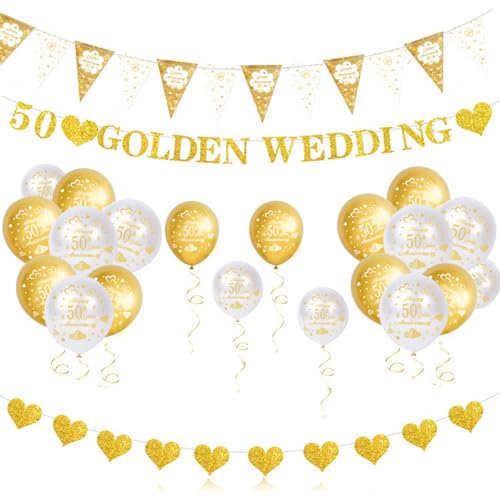 50 Hochzeitstag Dekoration Set, Goldene Hochzeit Dekorationen, 50 Jahrestag Hochzeit Goldene Banner, Luftballons, Wimpelkette, 50 Jahrestag Party Supplies 50 Hochzeitstag Dekoration Set, Goldene Hochzeit Dekorationen, 50 Jahrestag Hochzeit Goldene Banner, Luftballons, Wimpelkette, 50 Jahrestag Party Supplies von Elkuaie