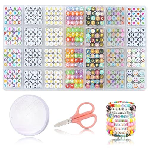 Buchstaben, Zahlen, Herz, Smiley-Perlenarmband, 1400 Perlen, Buchstabenperlen, Mini-Buchstabenperlen, Freundschaftsarmband, Acryl-Buchstabenperlen, Buchstabenperlen für Armband-Halskette, DIY-Schmuckh von Elkuaie