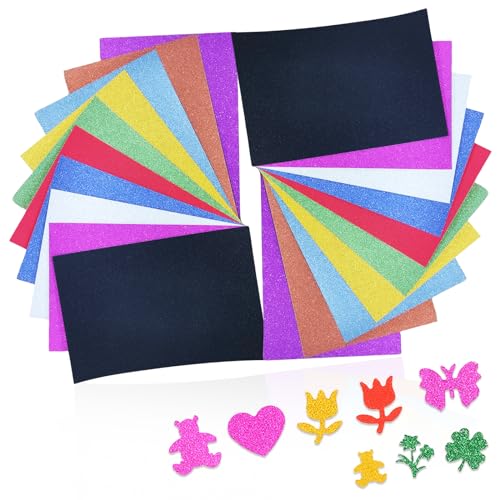 Elkuaie 20 Blatt Bastel-Glitzerpapier für die Herstellung von Glitzerpapier, Glitzerpapier A4-Farbe, Glitzerkarton für DIY-Herstellung und Design (10 Farben) von Elkuaie