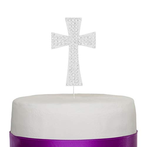 Ella Celebration Kreuz Tortenaufsatz Erstkommunion Religiöse Taufe Kind Widmung Andenken Dekoration (Silber) von Ella Celebration