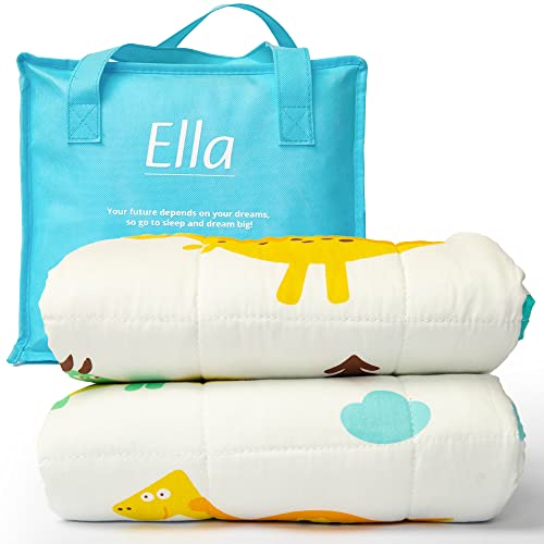 Ella Gewichtsdecke Kinder 2,4 kg 90x120 cm – Therapiedecke, für Stressabbau & Angstzustände, Hypoallergene Glasperlen, weiche & kühlende Baumwoll- Außenschicht, für Kinder von 15-25 kg – Dino von Ella