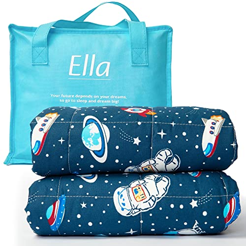 Ella Gewichtsdecke Kinder 2,4 kg 90x120 cm – Therapiedecke, für Stressabbau & Angstzustände, Hypoallergene Glasperlen, weiche & kühlende Baumwoll- Außenschicht, für Kinder von 15-25 kg – Space von Ella