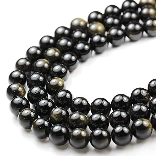 Gold-Obsidian 4 mm natürliche Edelstein-Perlen für Perlen-Armbandherstellungs-Set, Energieheilungskristall, Schmuck-Chakra-Kristall, Schmuckzubehör, ca. 39,4 cm, ca. 90–100 Perlen von Ellaza Beads & Findings