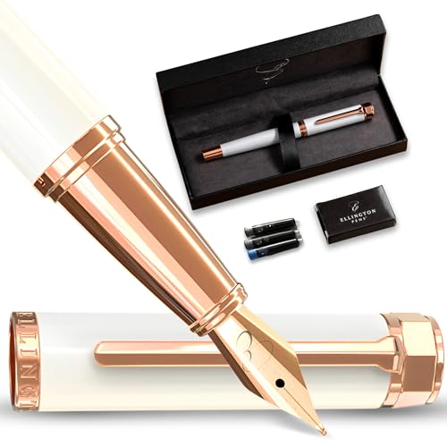 Ellington Pens Luxus Füllfederhalter Set - Füllfederhalter zum Schreiben - Glatte mittlere Feder - Inklusive nachfüllbarem Tintenkonverter, 3 Tintenpatronen [Schwarz & Blau], Geschenkbox - Elegante von Ellington Pens