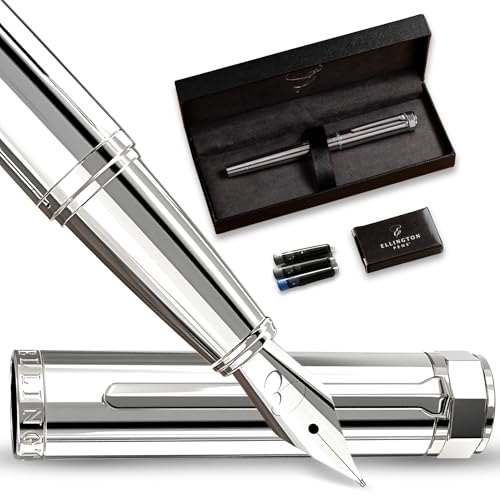 Ellington Pens Luxus-Füllfederhalter-Set glatte, Spitze – inklusive nachfüllbarem Tintenkonverter, 3 Tintenpatronen [Schwarz und Blau], Geschenkbox – elegante Kalligrafie von Ellington Pens