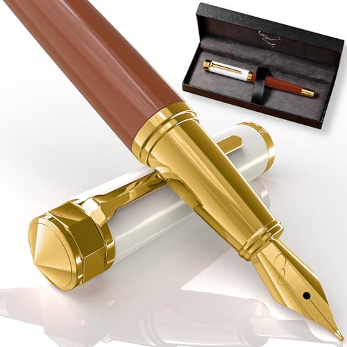 Ellington Pens Luxus-Füllfederhalter-Set glatte, Spitze – inklusive nachfüllbarem Tintenkonverter, 3 Tintenpatronen [Schwarz und Blau], Geschenkbox – elegante Kalligrafie von Ellington Pens