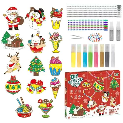 Ellxen 14 Stück 5D Kristallfarben Kunst und Bastelset,Weihnachts DIY Diamond Painting Schlüsselanhänger,Bake-Free Crystal Color Glue Painting Pendant,Kunsthandwerk für Kinder(Weihnachtseis) von Ellxen