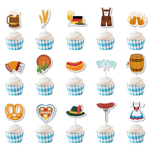 Ellxen 30 Stück Oktoberfest Cupcake Topper, Deutsche Bierfest Dessert Dekoration, Oktobertfest Tortendeko, Bayerische Party Accessoire, Ideal für Bierfest und Partys Ellxen 30 Stück Oktoberfest Cupcake Topper, Deutsche Bierfest Dessert Dekoration, Oktobertfest Tortendeko, Bayerische Party Accessoire, Ideal für Bierfest und Partys von Ellxen