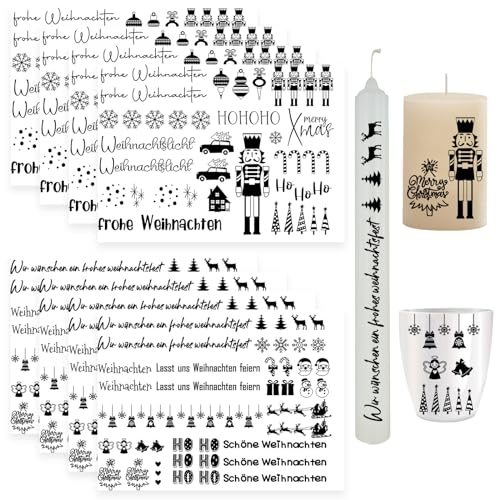 Ellxen 8 Stück Kerzen Sticker Weihnachten,Kerzen Tattoofolie Sprüche Weihnachts Kerzentattoos, Kerzenfolie für Kerze Tasse DIY Geschenk, Kerzen Dekorieren,Kerzensprüche(20 * 15 cm) von Ellxen