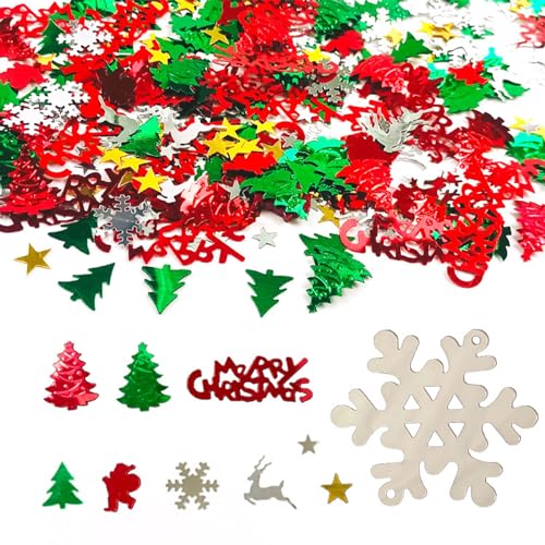 Ellxen Tischdeko Weihnachten Confettis,Confettis pour Deco Weihnachten,TischKonfetti,Neujahr Weihnachtsbaum,Schneeflocken Konfetti,Party Dekoration,DIY,Weihnachten Basteln von Ellxen