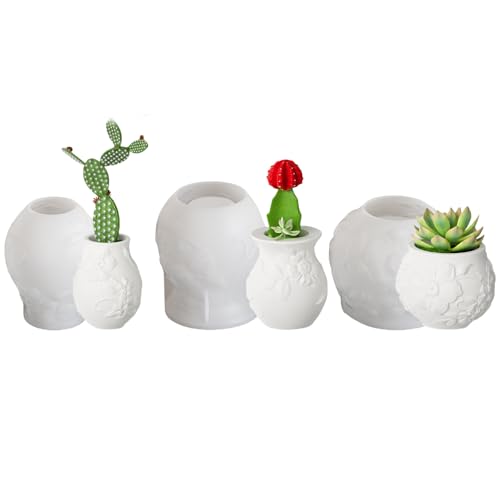 Elnwnnkc 3 x Silikon-Blumentopf-Formen für Beton, 3 x Musterrelief, Sukkulenten, Kerzenhalter, Formen für Epoxidharz, praktische Vasenformen, Make-up-Stifthalter, Form für Garten und Innenbereich Elnwnnkc 3 x Silikon-Blumentopf-Formen für Beton, 3 x Musterrelief, Sukkulenten, Kerzenhalter, Formen für Epoxidharz, praktische Vasenformen, Make-up-Stifthalter, Form für Garten und Innenbereich von Elnwnnkc