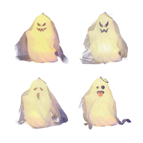Realistische hängende Spectters mit weißer Gaze für Halloween-Dekorationen und Party-Displays, unheimliche Heimdekoration, 4 Stück von Elnwnnkc