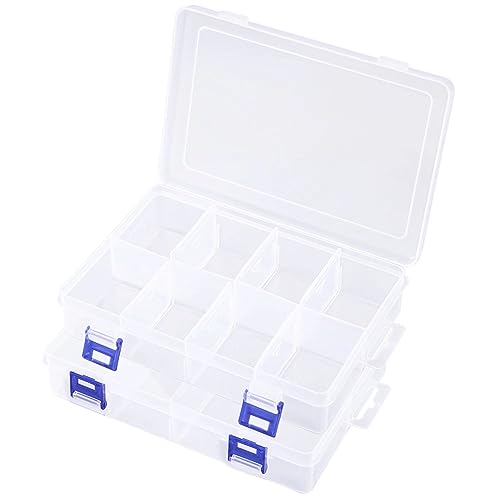 Elodyunhc 2 Stück Sortierbox Fächer Aufbewahrungsbox mit 8 Große Fächern, Plastik Aufbewahrungsbox Sortimentskasten Einstellbar Fächer sortierboxen für kleinteile, Schrauben, Perlen, Ohrringen von Elodyunhc