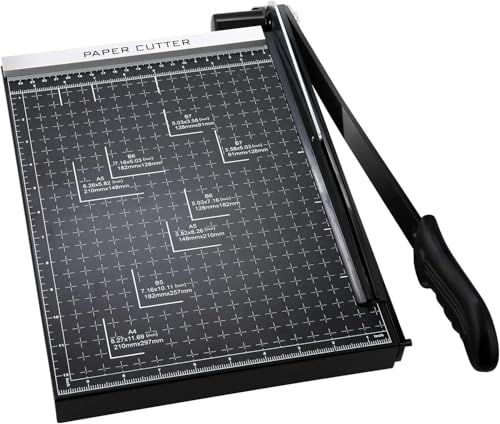 Papierschneider A3-B7,300-485mm Schnittlänge Guillotine Papierschneider für Karton Metallbasis mit Sicherheitsklingenverriegelung und Dual-Führung, 10-12 Blatt Kapazität (Schwarz 300mm) von Eloklem