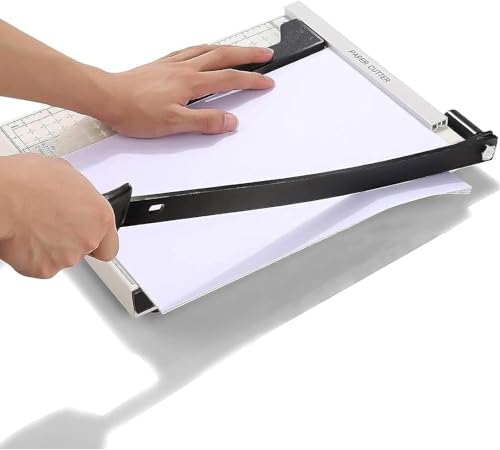 Papierschneider A4-B7,300mm Schnittlänge Guillotine Papierschneider für Karton Metallbasis mit Sicherheitsklingenverriegelung und Dual-Führung, 12 Blatt Kapazität, für Zuhause (Weiß) von Eloklem