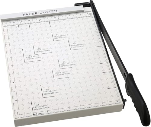 Papierschneider A4-B7,300mm Schnittlänge Guillotine Papierschneider für Karton Metallbasis mit Sicherheitsklingenverriegelung und Dual-Führung, 12 Blatt Kapazität, für Zuhause (milchig) von Eloklem