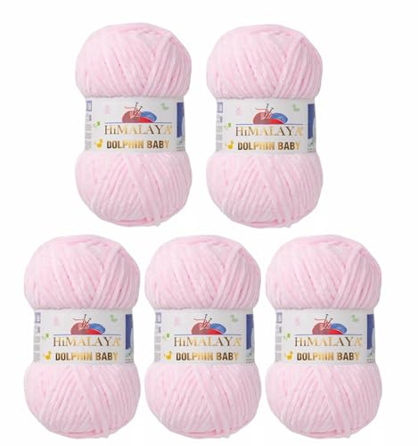 5 x Himalaya Dolphin Baby Wolle Garn Baumwolle Strickwolle zum Stricken häkeln super Bulky Chenille Garn Wolle Strickgarn 100g 120m Polyester Elomnia (5x-A1-80303 Babyrosa) von Elomnia