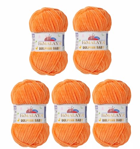 5 x Himalaya Dolphin Baby Wolle Garn Baumwolle Strickwolle zum Stricken häkeln super Bulky Chenille Garn Wolle Strickgarn 100g 120m Polyester Elomnia (5x-A1-80316 Orange) von Elomnia