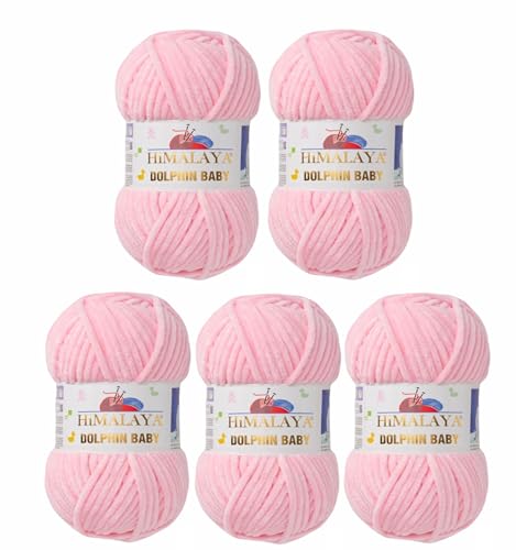 5 x Himalaya Dolphin Baby Wolle Garn Baumwolle Strickwolle zum Stricken häkeln super Bulky Chenille Garn Wolle Strickgarn 100g 120m Polyester Elomnia (5x-A1-80319 Rosa) von Elomnia