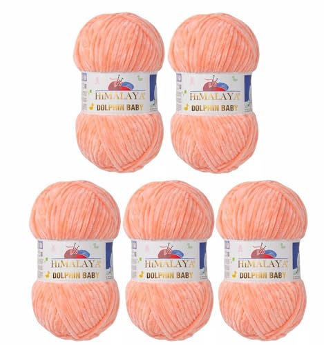 5 x Himalaya Dolphin Baby Wolle Garn Baumwolle Strickwolle zum Stricken häkeln super Bulky Chenille Garn Wolle Strickgarn 100g 120m Polyester Elomnia (5x-A1-80323 Apricot) von Elomnia
