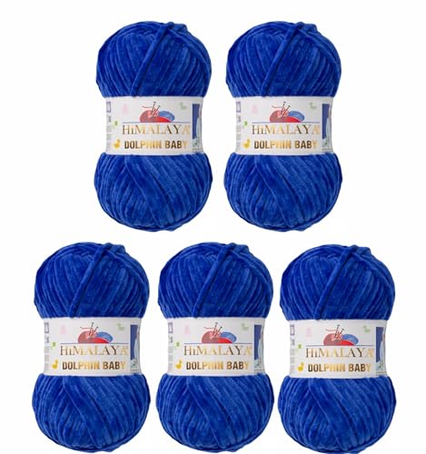 5 x Himalaya Dolphin Baby Wolle Garn Baumwolle Strickwolle zum Stricken häkeln super Bulky Chenille Garn Wolle Strickgarn 100g 120m Polyester Elomnia (5x-A1-80329 Blau) von Elomnia