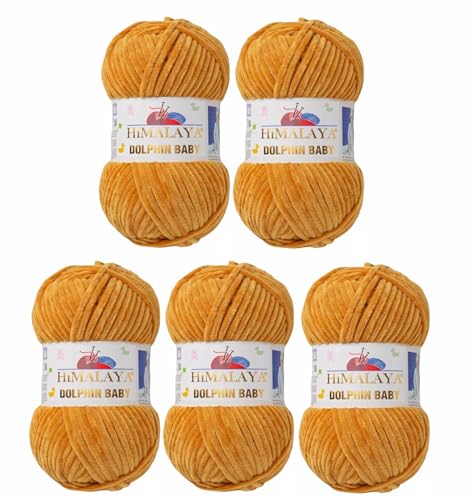 5 x Himalaya Dolphin Baby Wolle Garn Baumwolle Strickwolle zum Stricken häkeln super Bulky Chenille Garn Wolle Strickgarn 100g 120m Polyester Elomnia (5x-A1-80330 Zimt) von Elomnia